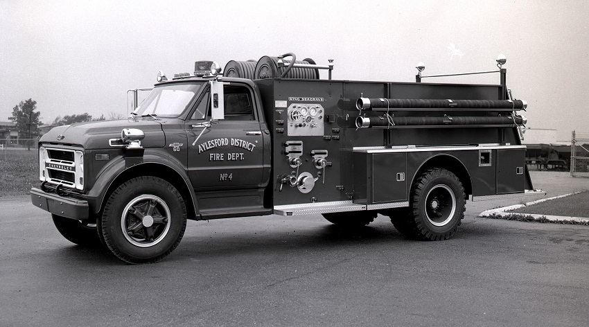 King-Seagrave delivery photo of serial 68014, a 1968 Chevrolet pumper of the Aylesford Fire Department in Nova Scotia.