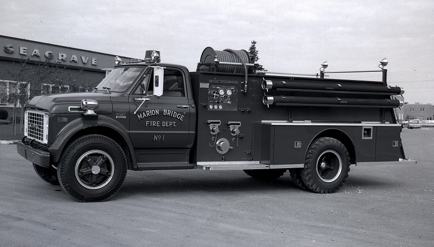 King-Seagrave delivery photo of serial 68015, a 1968 GMC pumper of the Marion Bridge Fire Department in Nova Scotia.