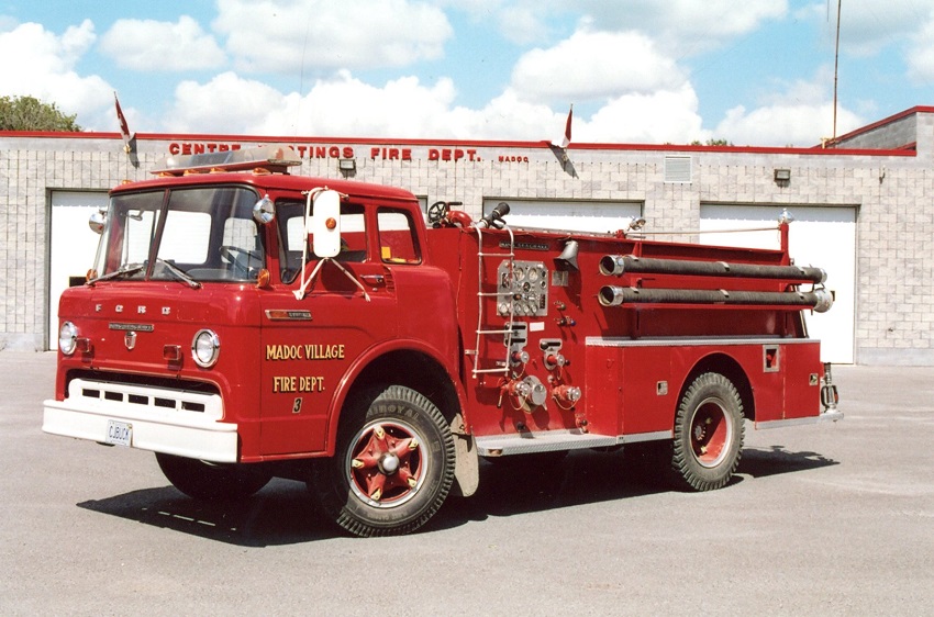 Photo of King-Seagrave serial 68016, a 1968 Ford pumper of the Madoc Fire Department in Ontario.