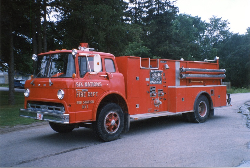 Photo of King-Seagrave serial 79008, a 1979 Ford pumper of the Six Nations First Nation Fire Department in Ontario.