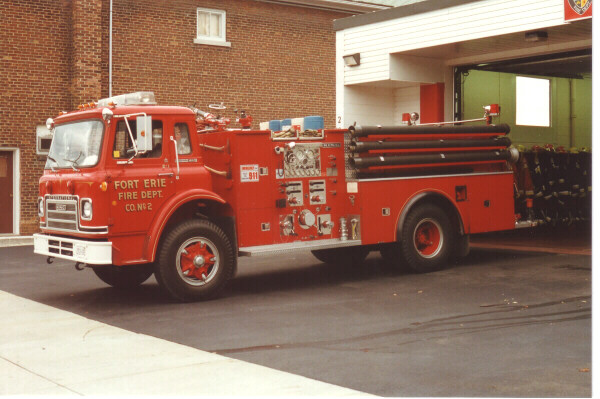 Photo of King-Seagrave serial 800031, a 1980 International  pumper of the Fort Erie Fire Department in Ontario.