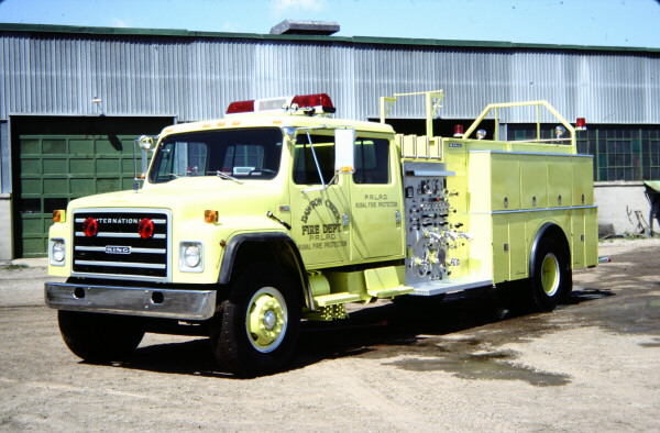 Photo of King-Seagrave serial 840033, a 1984 International pumper of the Dawson Creek Fire Department in British Columbia.