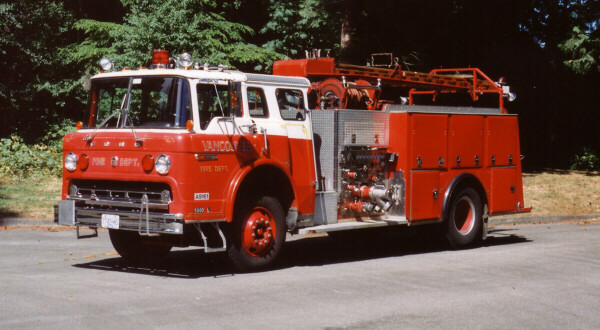 Photo of Pierreville serial PFT-369, a 1974 Ford pumper of the Vancouver Fire Department in British Columbia.