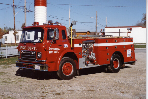 Photo of Pierreville serial PFT-668, a 1977 International pumper of the Port Burwell Fire Department in Ontario.