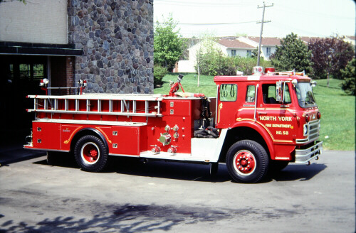 Photo of Pierreville serial PFT-930, a 1980 International pumper of the North York Fire Department in Ontario.
