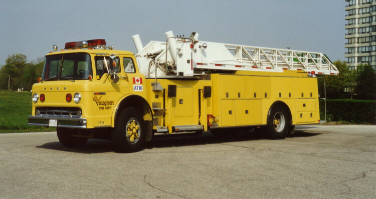 Photo of Pierreville serial PFT-1064, a 1980 Ford aerial of the Vaughan Fire Department in Ontario.