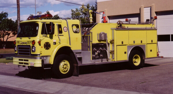 Photo of Superior serial SE 555, a 1983 International pumper of the Calgary Fire Department in Alberta.